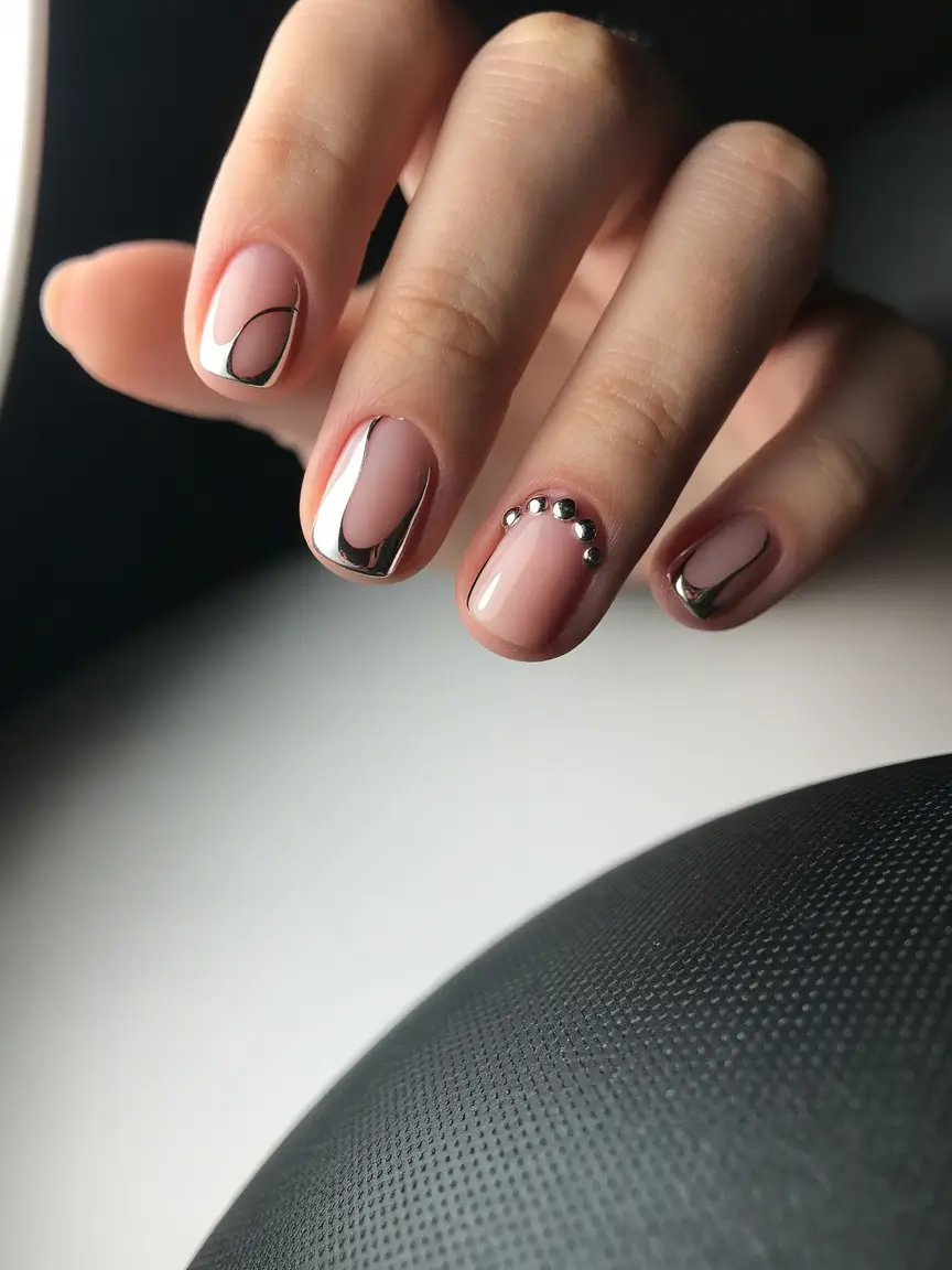 Neutral Fall Nail Designs 2025 Metallic Edge Minimalism