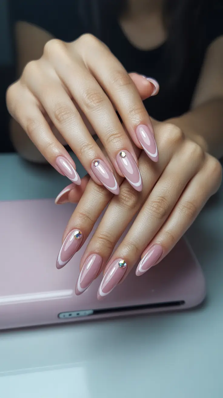 Neutral Fall Nail Designs 2025 Crystal-Tipped Almonds