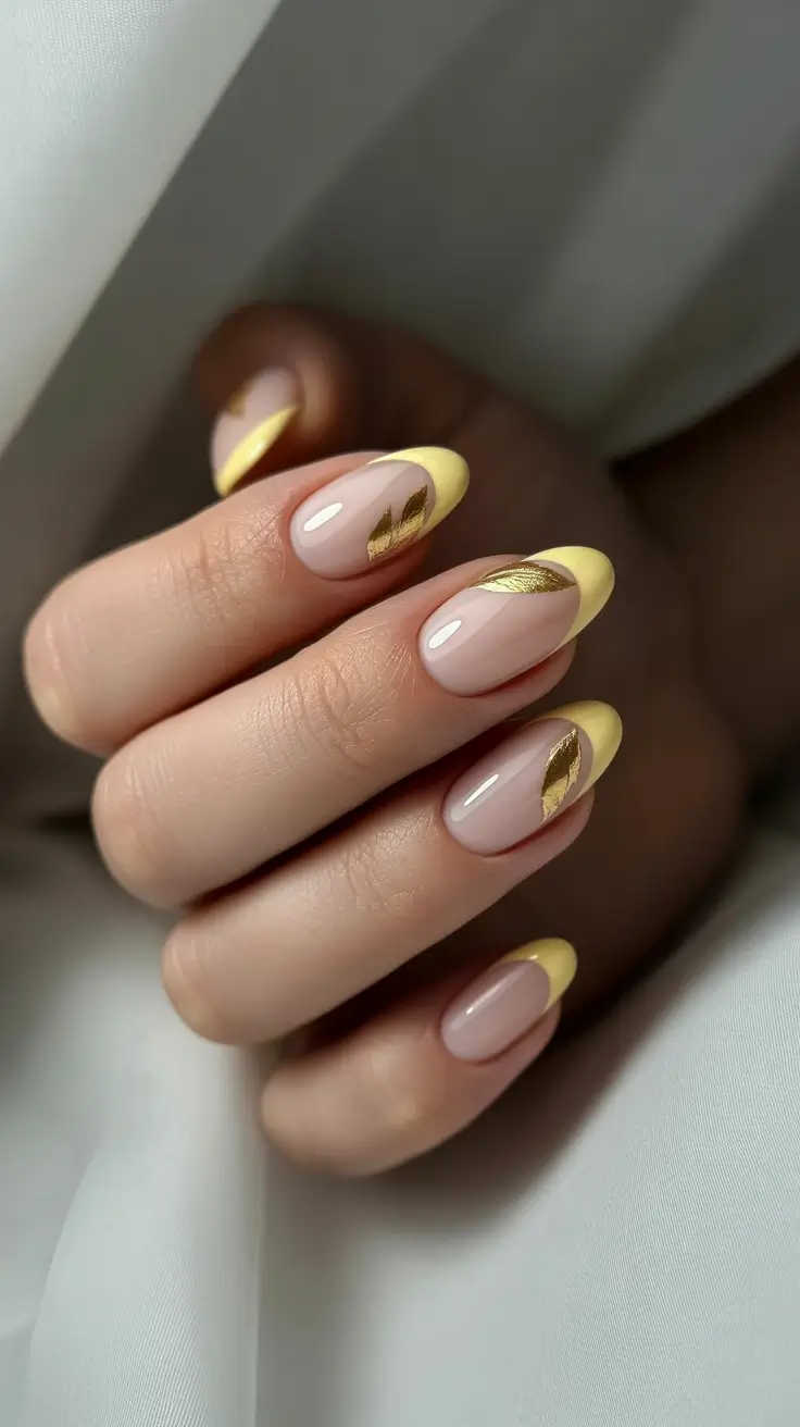 neutral fall nails 2025 Golden Autumn French