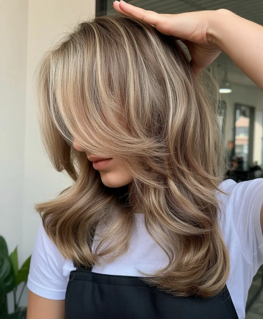 October hair color 2025 Dimensional Beige Blonde with Layers
