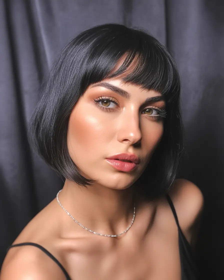 October hair color 2025 Glossy Bob With Jet-Black Shine