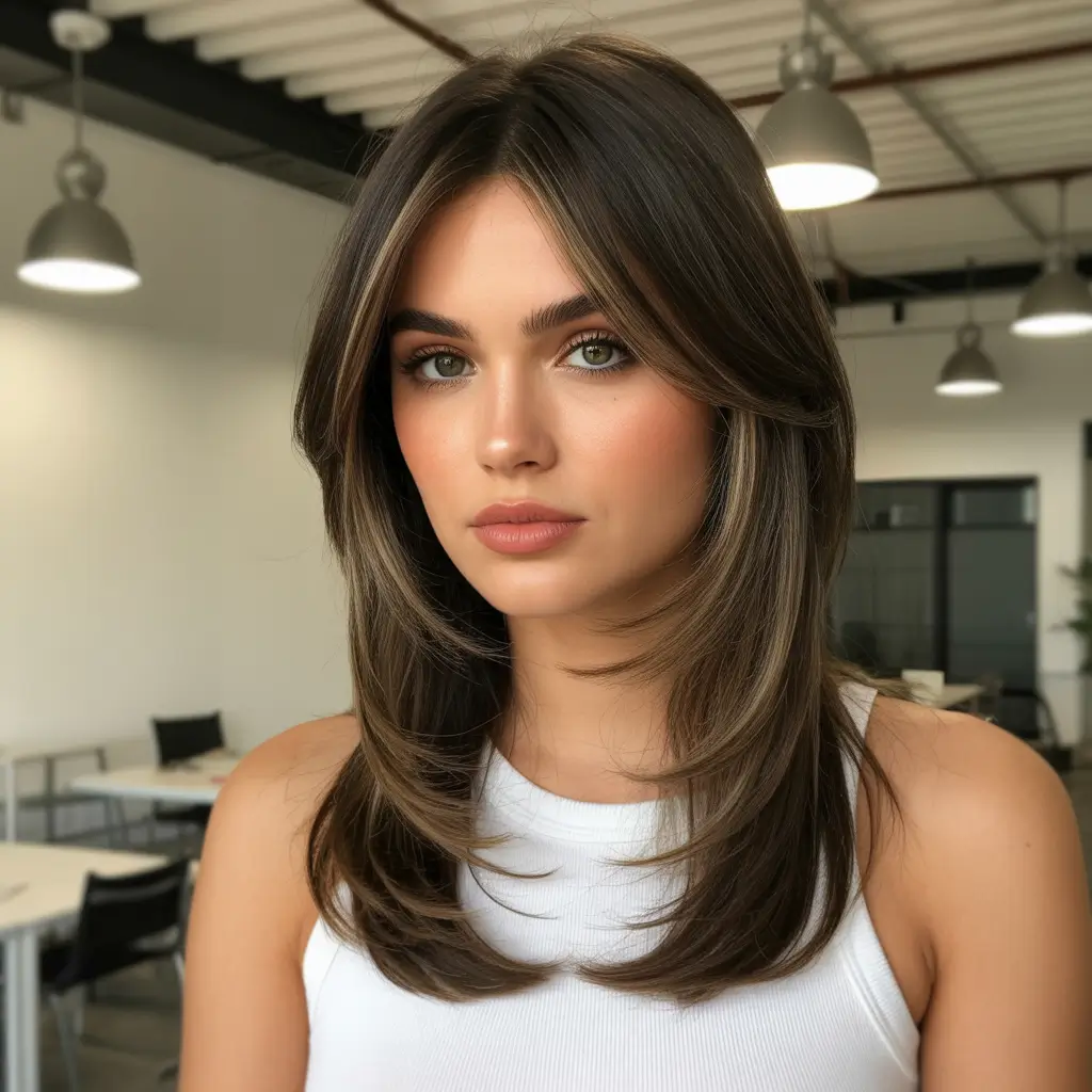October hair color 2025 Face-Framing Espresso With Subtle Highlights