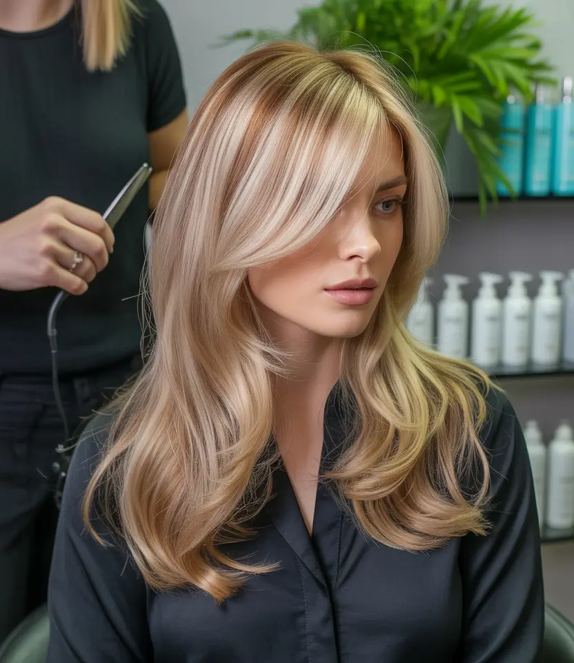 October hair color 2025 Golden Blonde with Soft Money Piece