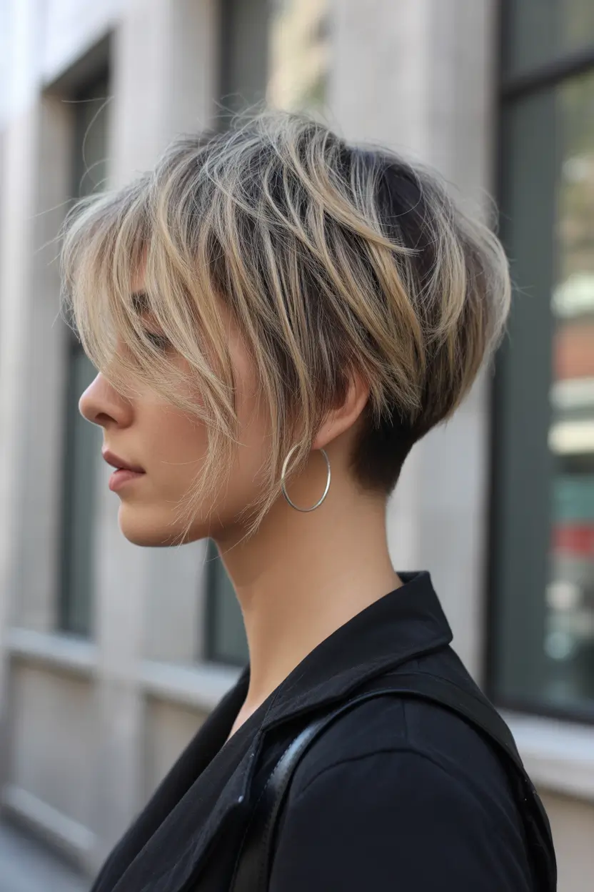 October hair color 2025 Textured Blonde Pixie With Dark Undercut