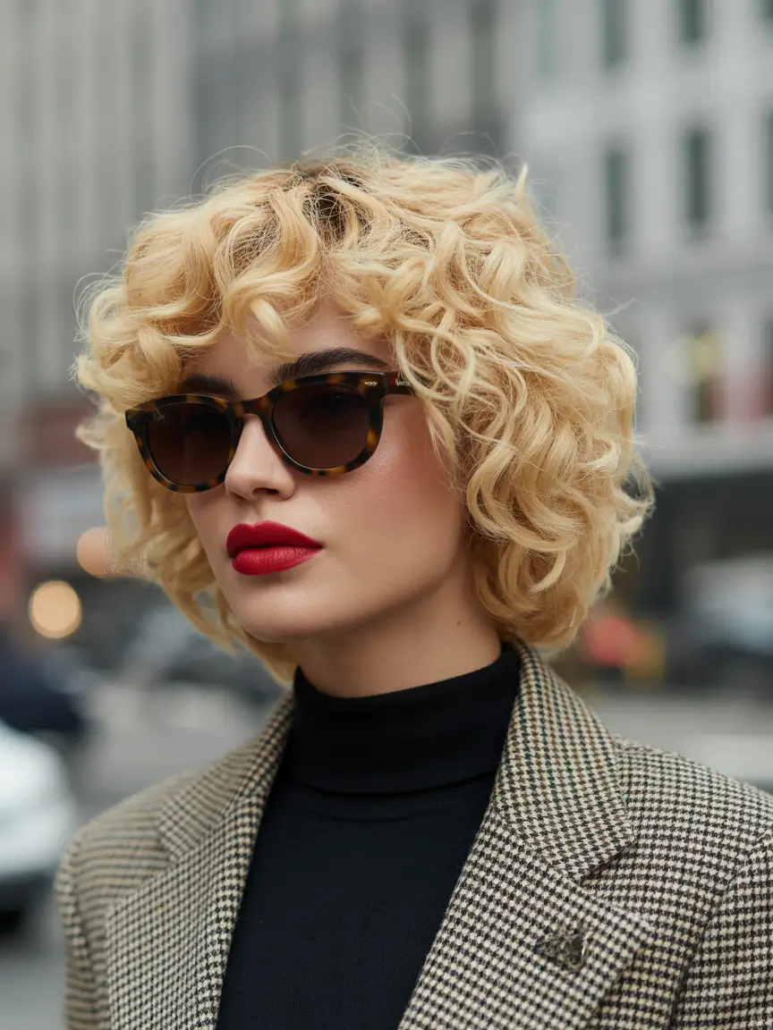 October hair color 2025 Golden Curly Bob With Retro Glam