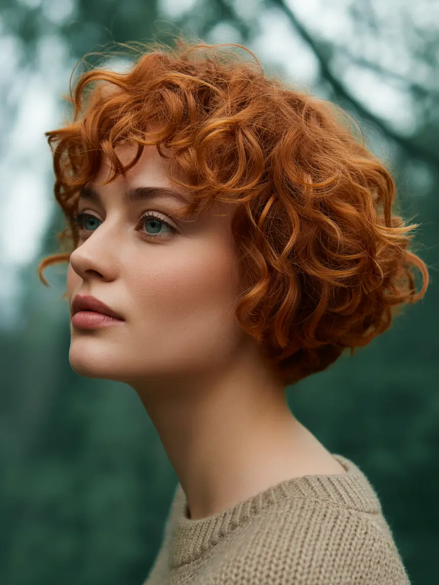 October hair color 2025 Fiery Curly Bob In Autumn Red