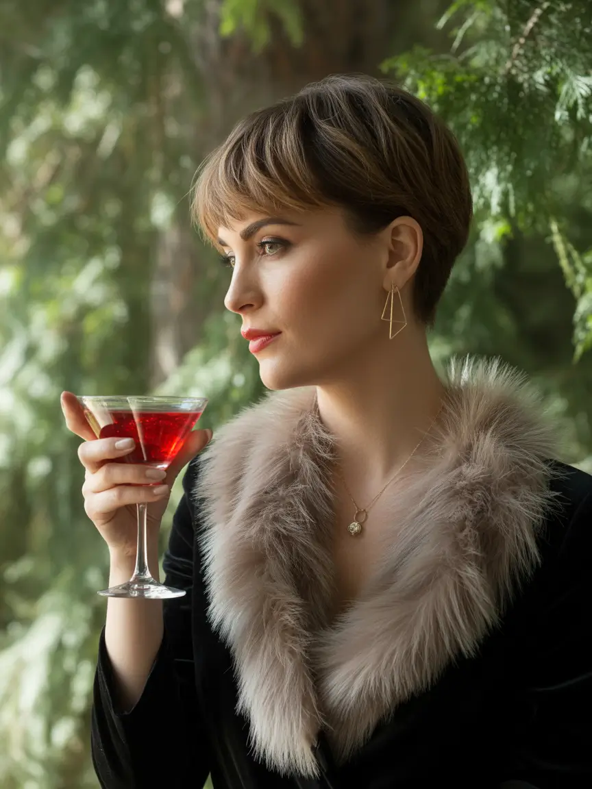 October hair color 2025 Smoky Brown Pixie With Subtle Highlights