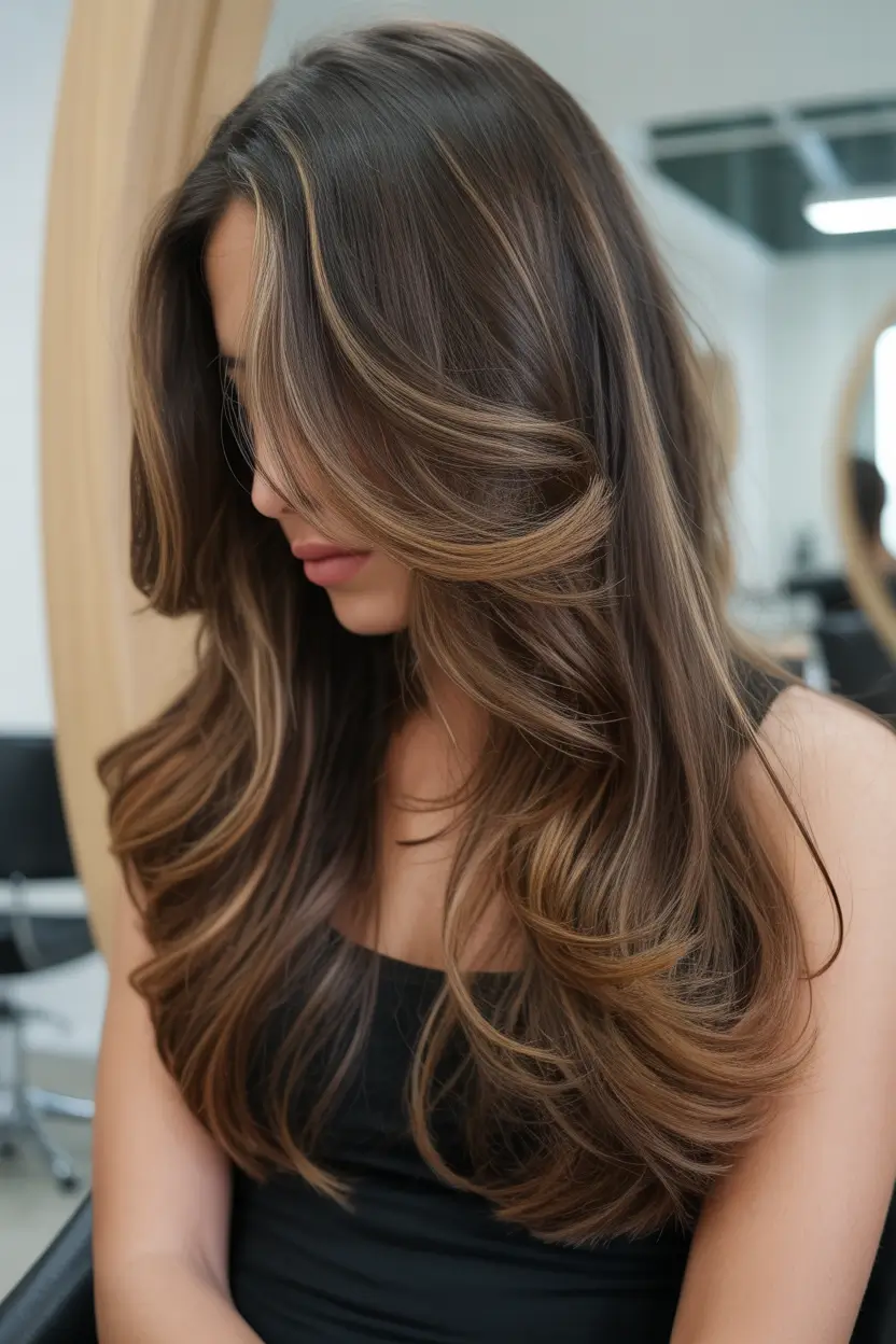 October hair color 2025 Chocolate Brown with Face-Framing Highlights