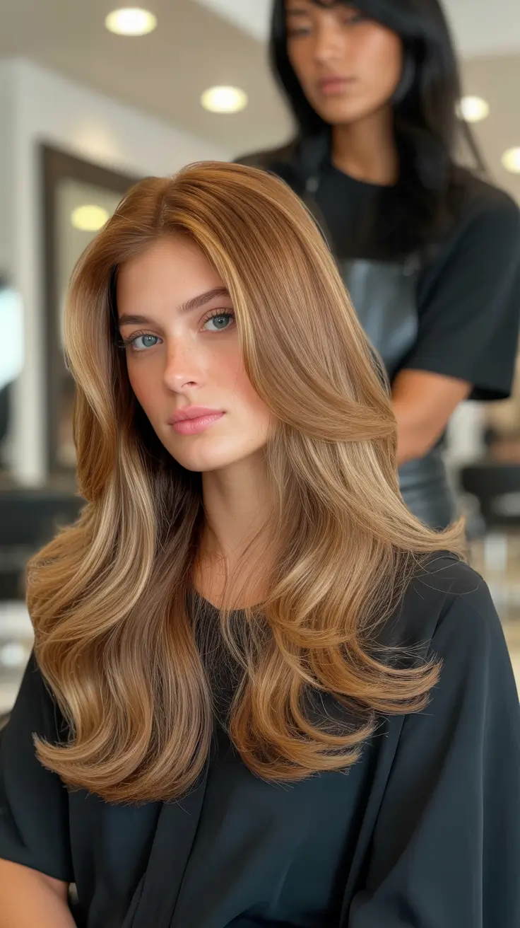 October hair color 2025 Warm Caramel Blonde with Subtle Depth