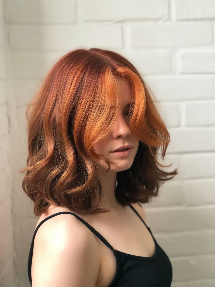 October hair color 2025 Copper Ombre with Shoulder-Length Waves