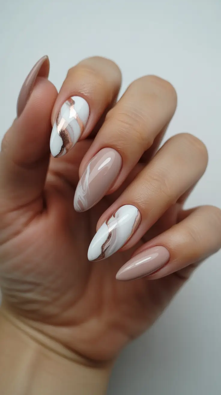 October nails color ideas 2025 Rose Gold Marble