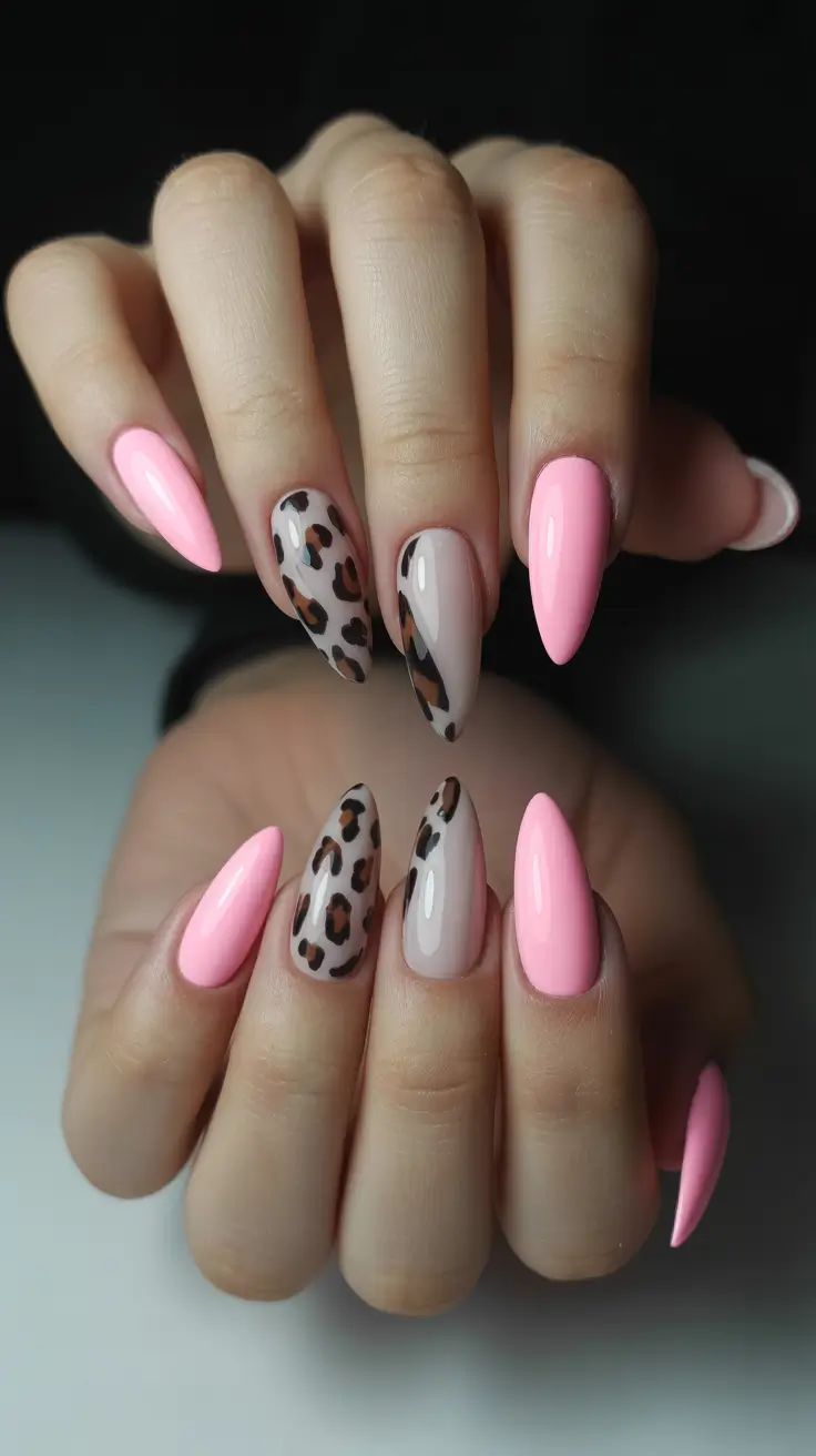 October nails color ideas 2025 Playful Pink Meets Leopard