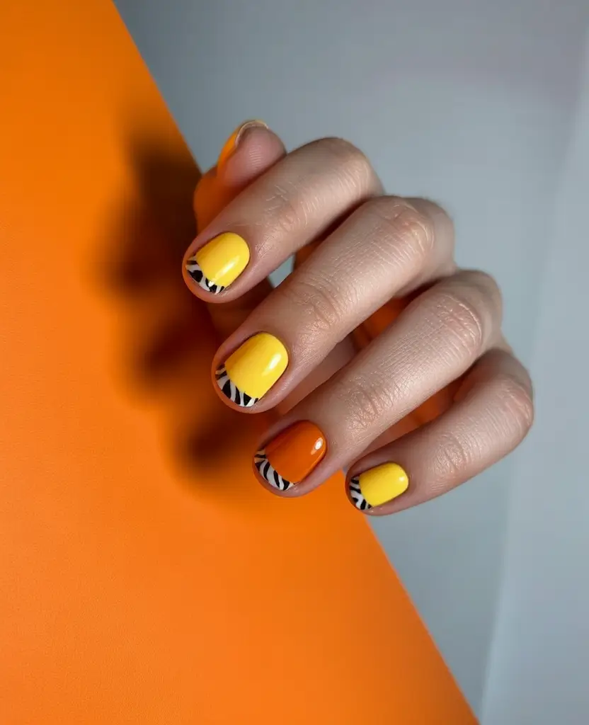 October nails color ideas 2025 Bold Citrus Twist