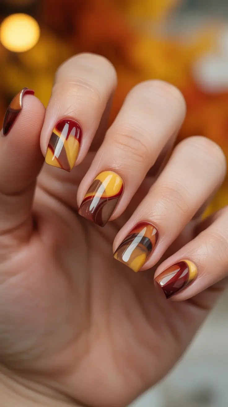 October nails color ideas 2025 Warm Autumn Swirls