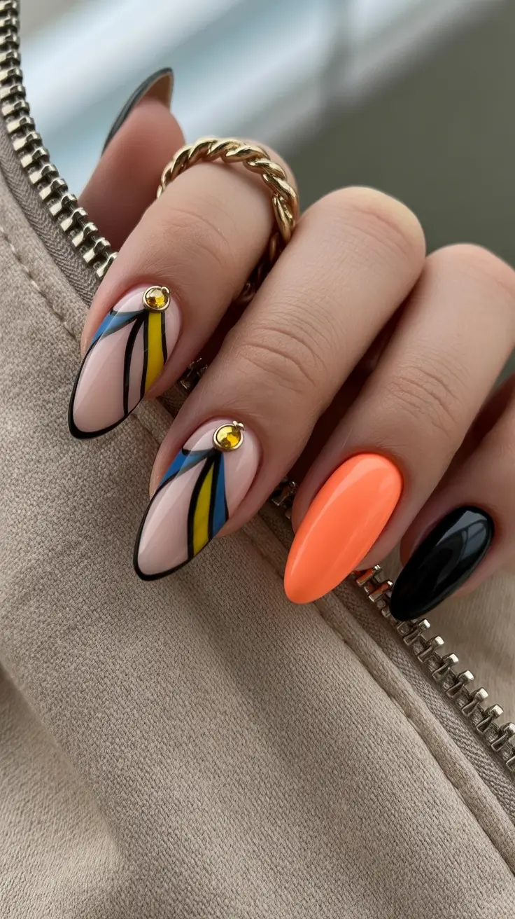 October nails color ideas 2025 Playful Geometric Mix