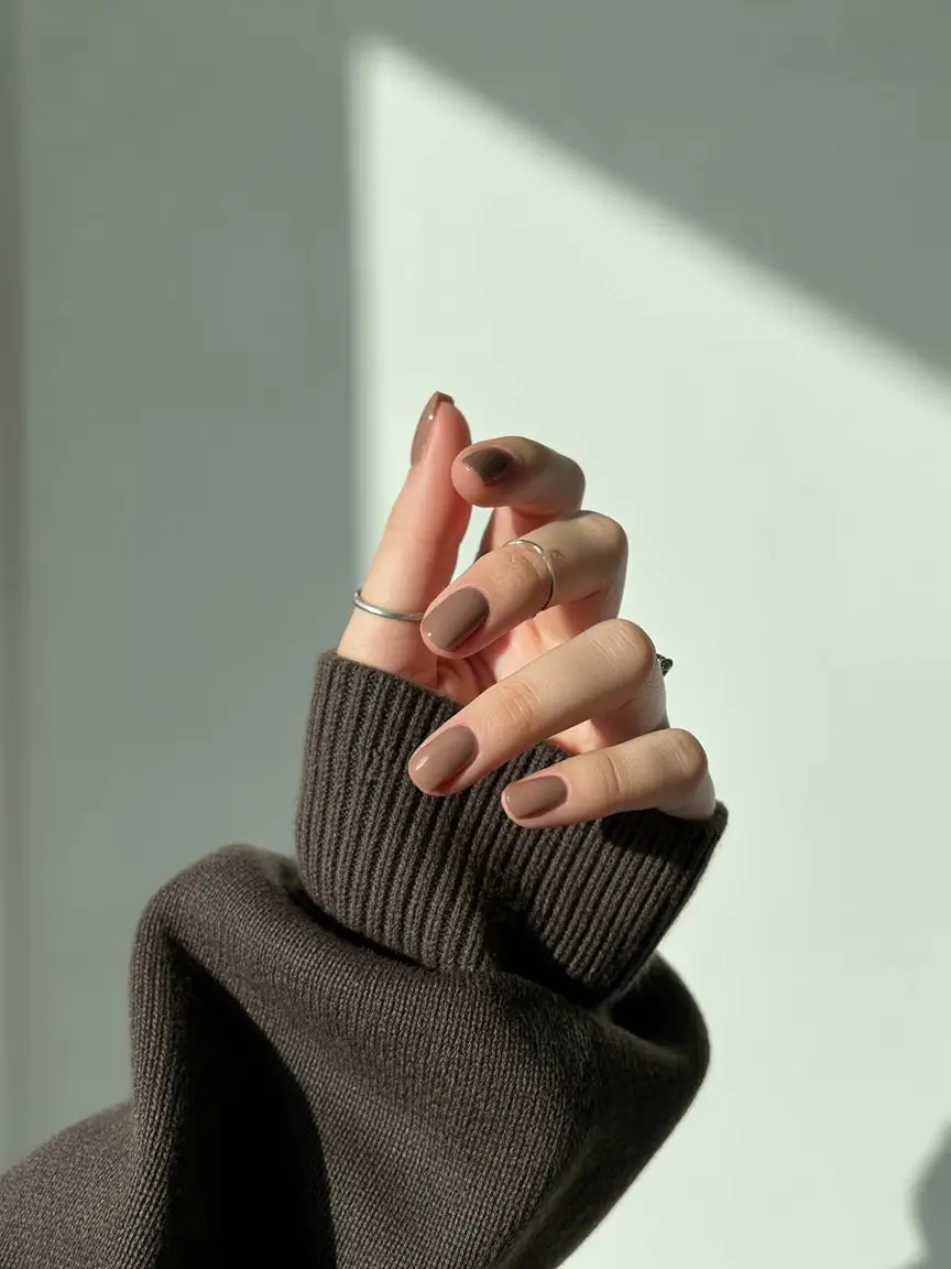 October nails color ideas 2025 Minimalist Matte Cocoa