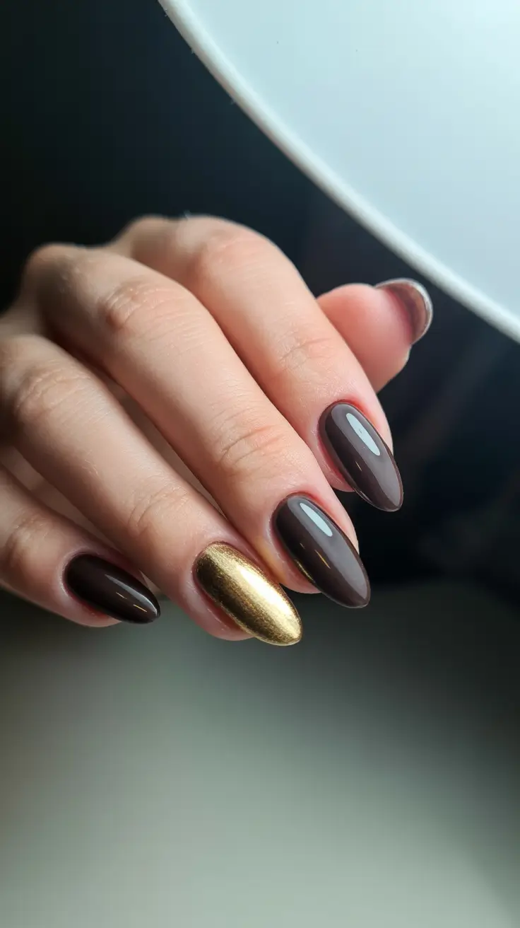 October nails color ideas 2025 Chocolate and Gold Elegance