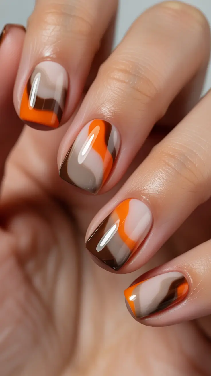 October nails color ideas 2025 Layered Neutrals with a Pop of Orange