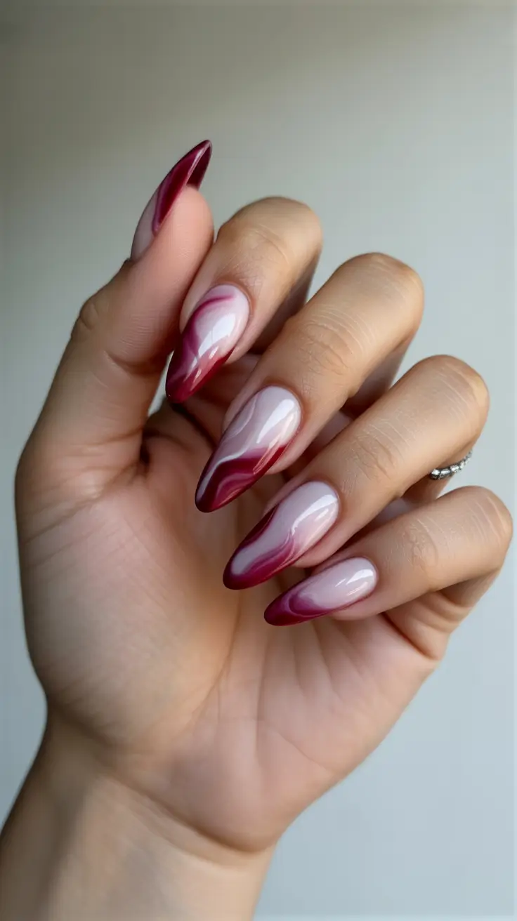 October nails color ideas 2025 Wine Ombre Flame