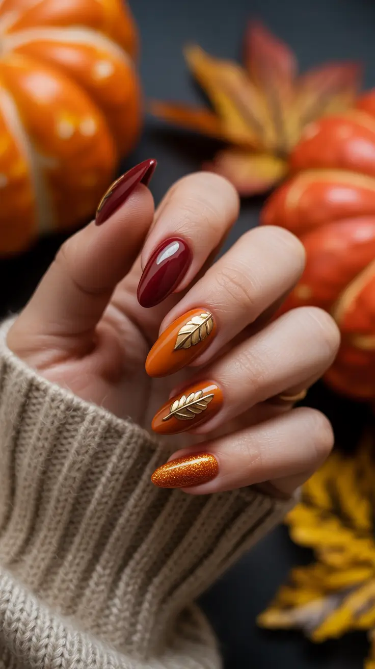 October nails color ideas 2025 Pumpkin Spice Glam