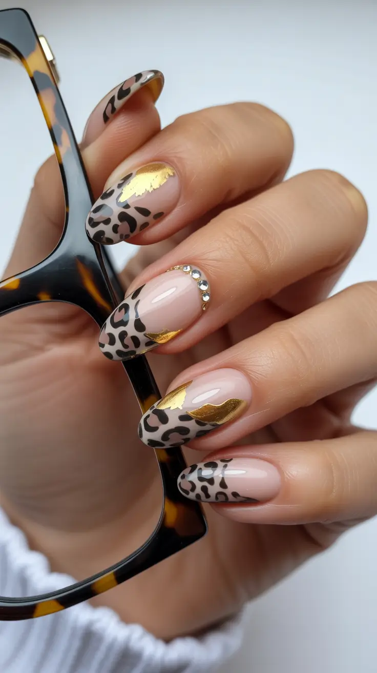 October nails design 2025 Leopard Luxe with Gold