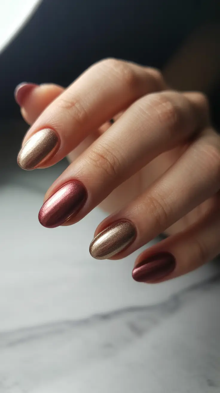 October nails design 2025 Autumn Metallic Mix