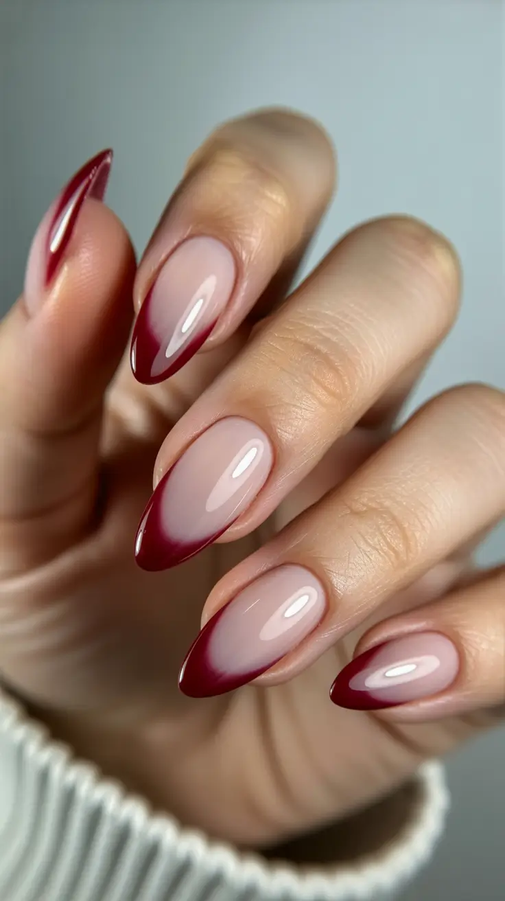 October nails design 2025 Wine-Red Almond French