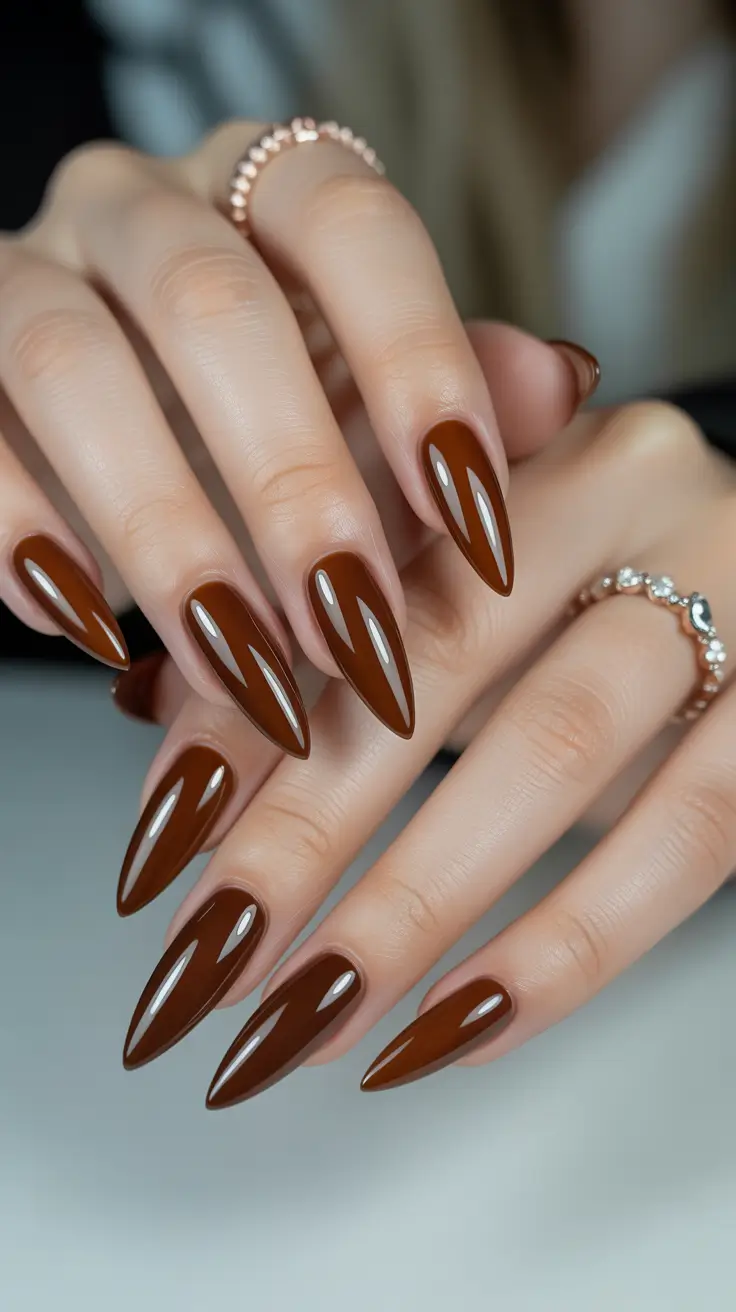 October nails design 2025 Chocolate Sharp Coffin Nails