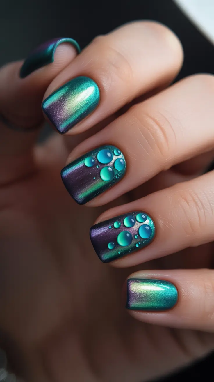 October nails design 2025 Holographic Cat-Eye Illusion
