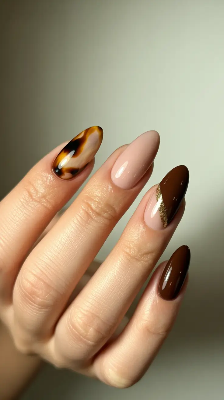 October nails design 2025 Tortoiseshell and Coffee Blend