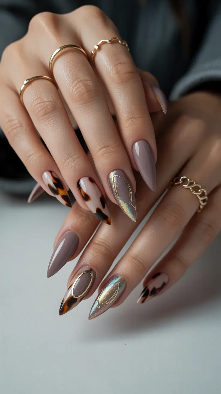 October nails design 2025 Tortoise-Shell Luxe