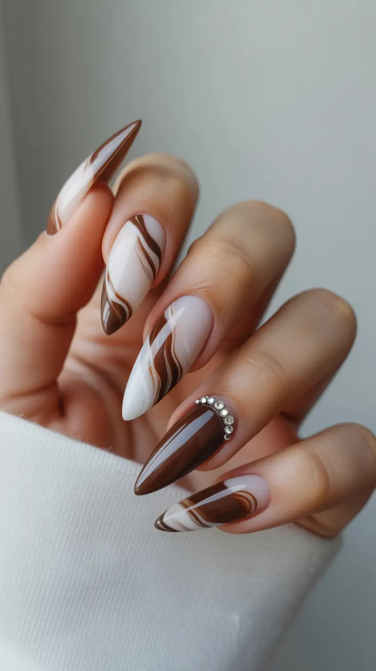 October nails design 2025 Cappuccino Swirls