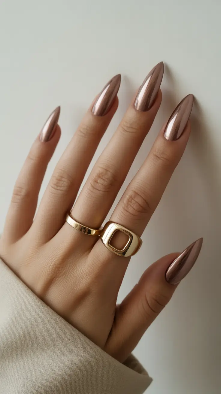 October nails design 2025 Rose Chrome Elegance