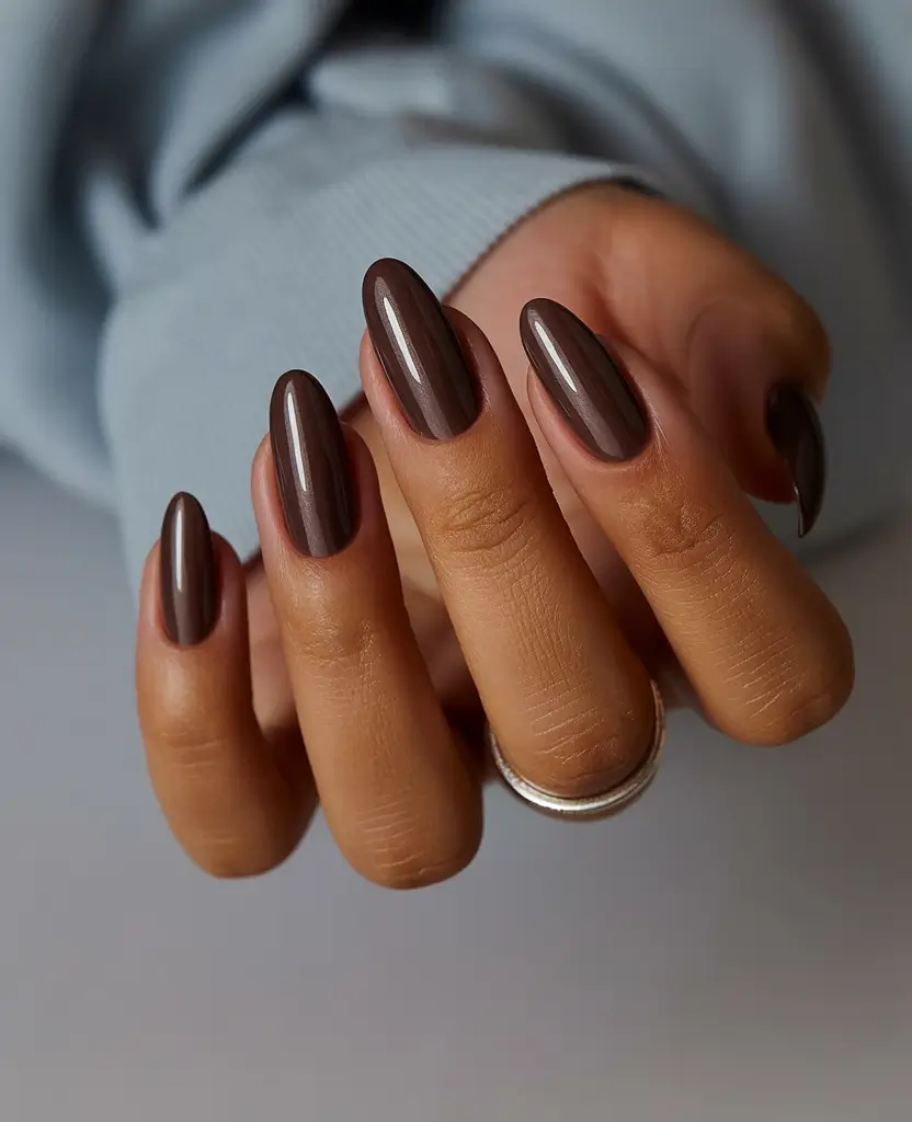 October nails design 2025 Smoky Mocha Simplicity