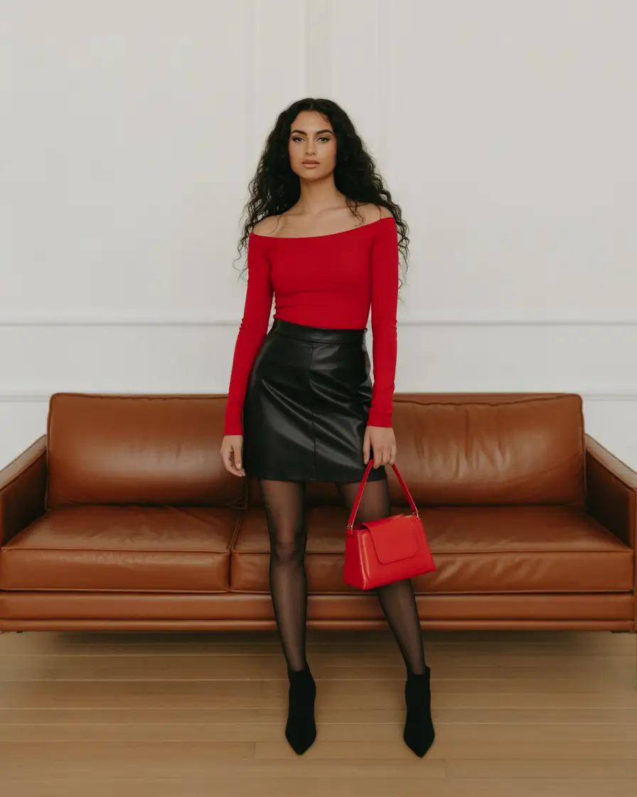 October outfits 2025 Red Allure with Leather Accents
