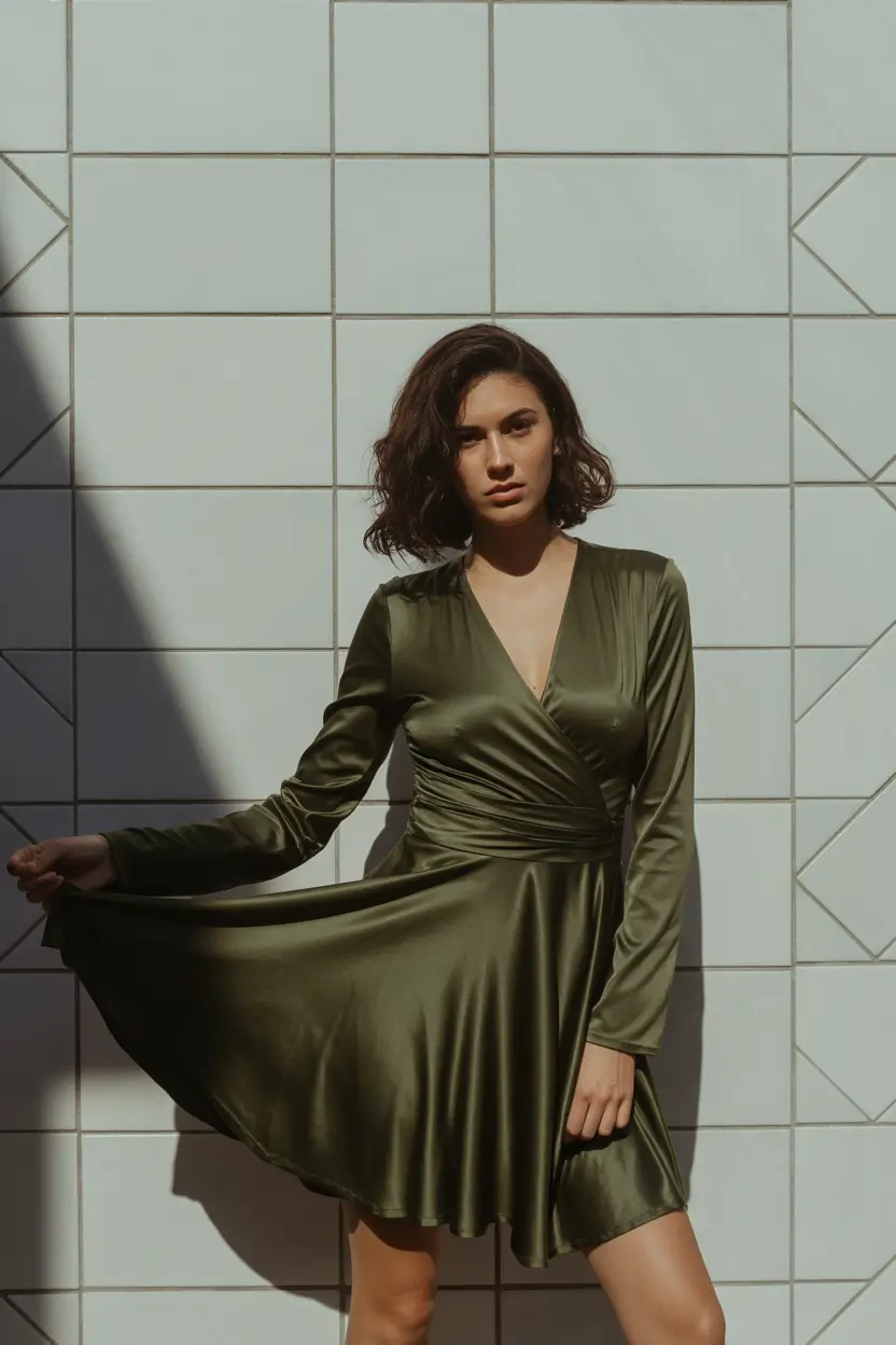 October outfits 2025 Olive Wrap Dress Elegance
