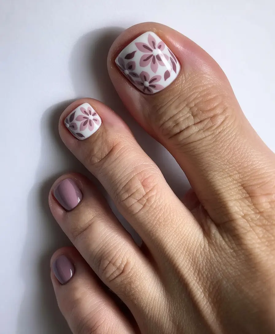 October toe nails 2025 Muted Floral Whispers