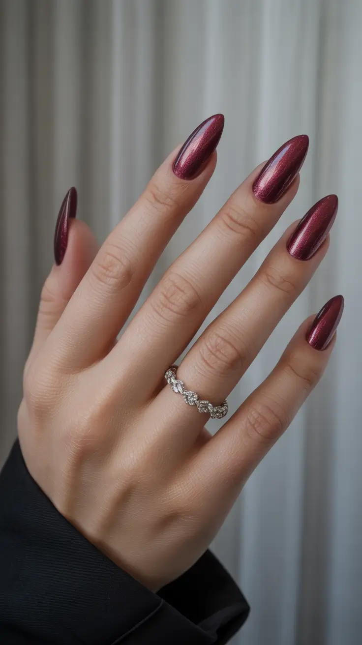 Popular Fall 2025 Nail Colors Deep Burgundy Cat-Eye Elegance