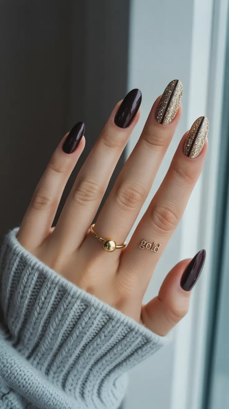 Popular Fall 2025 Nail Colors Dark Cocoa with Gold Contrast