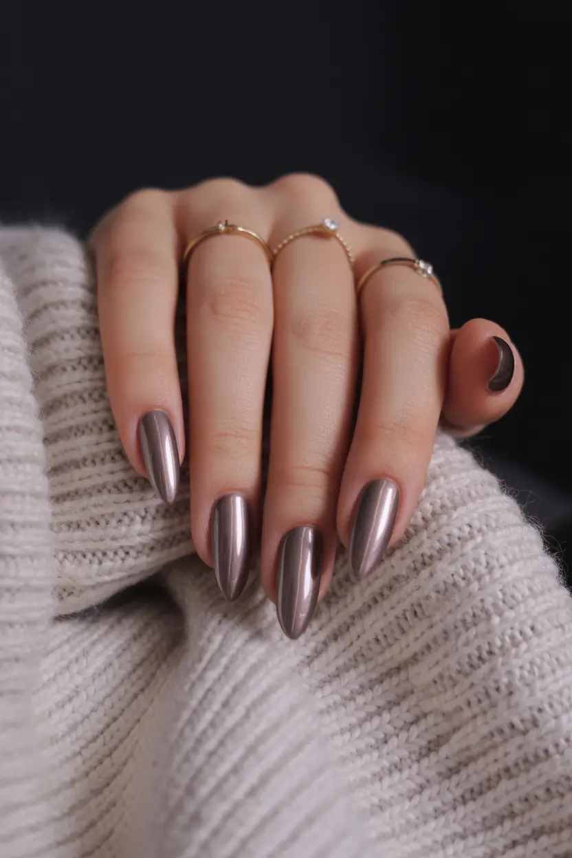 Popular Fall 2025 Nail Colors Chrome Taupe Elegance