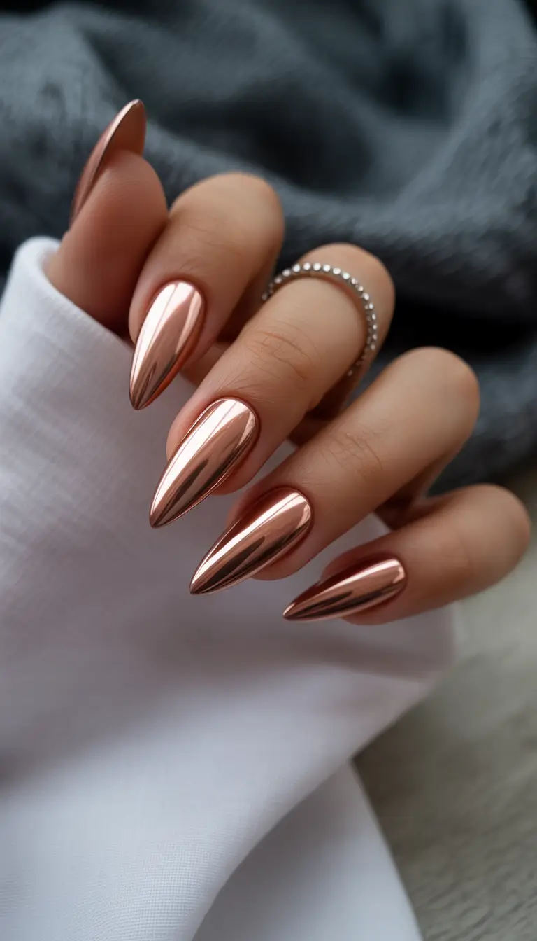 Popular Fall 2025 Nail Colors Rose Gold Chrome Glow