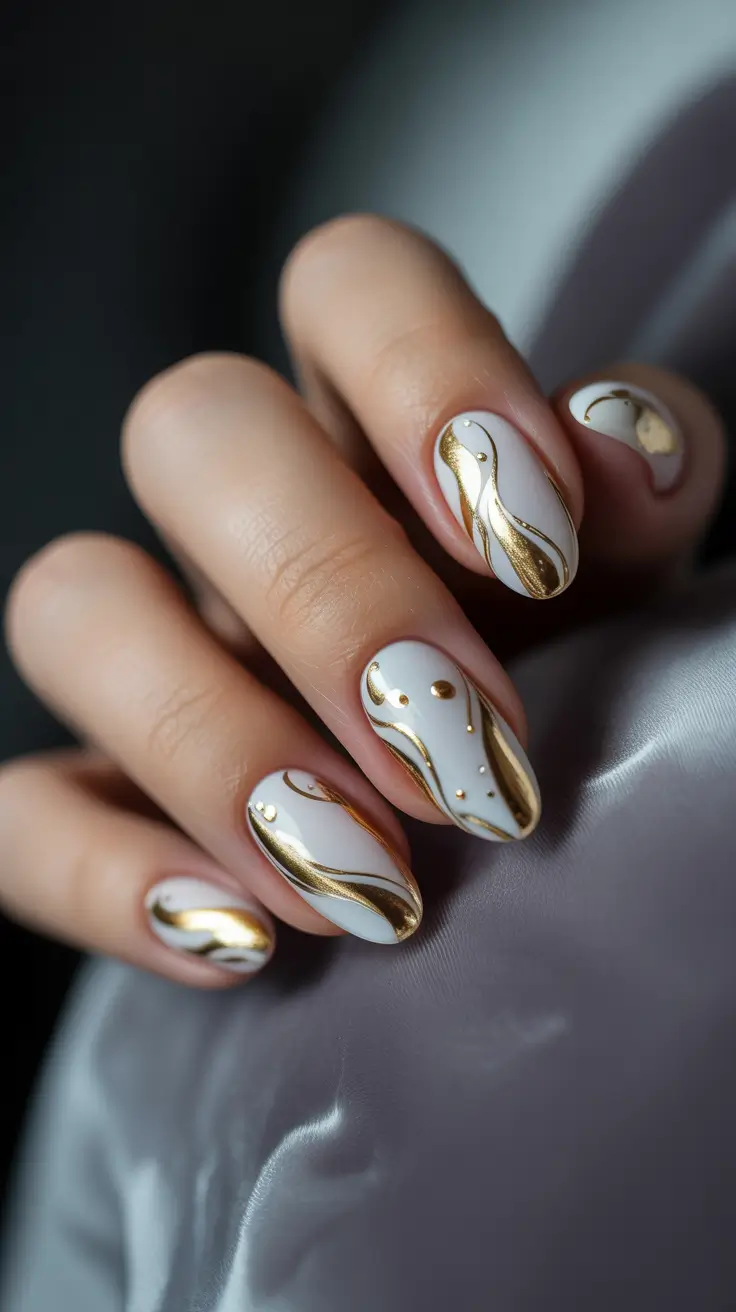 Popular Fall 2025 Nail Colors White and Gold Accents