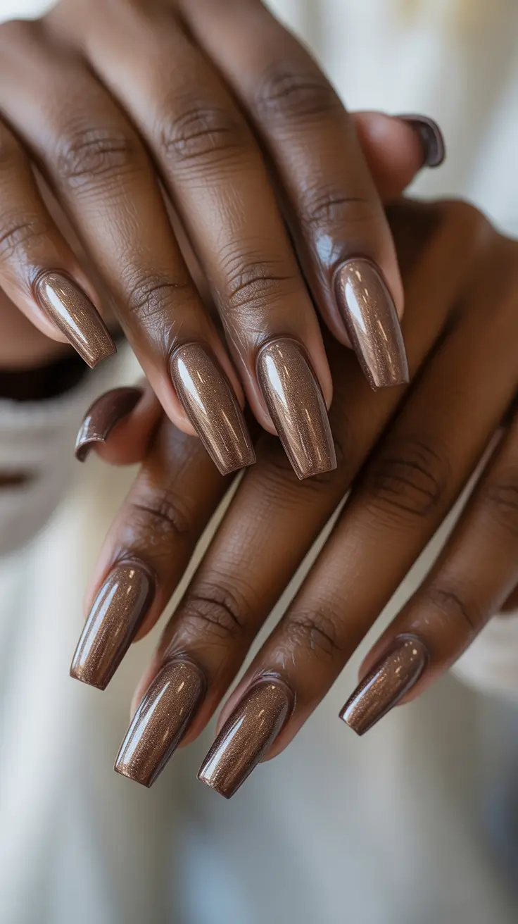 Popular Fall 2025 Nail Colors Smoky Bronze Gloss