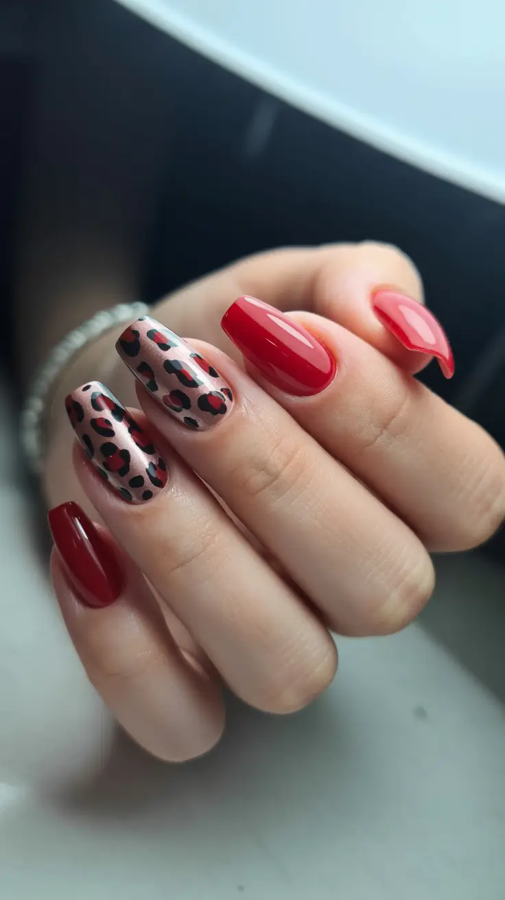 Popular Fall 2025 Nail Colors Leopard Red Fusion