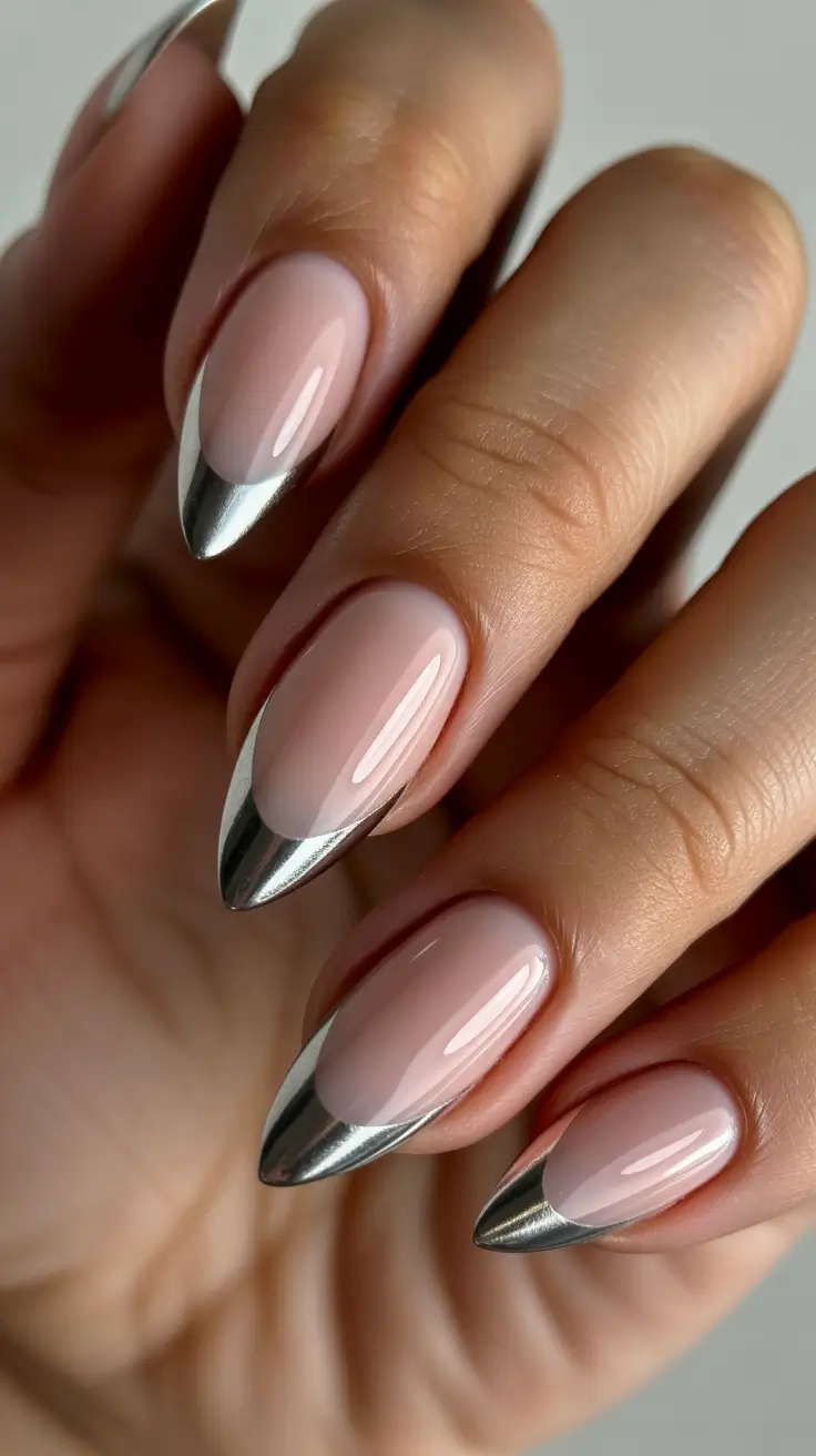 Popular Fall 2025 Nail Colors Chrome-Tipped Modern French