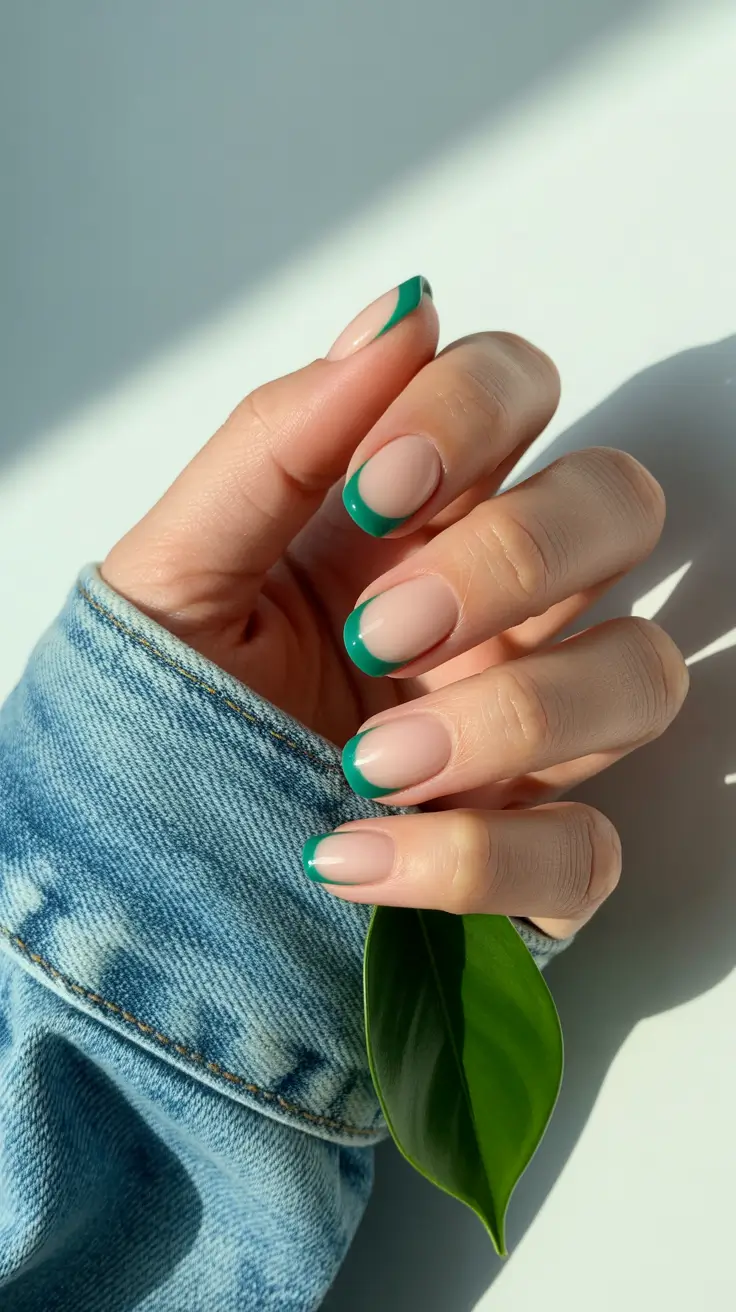 Round-Shaped Fall Nails 2025 Ideas Emerald-Tipped Minimalism