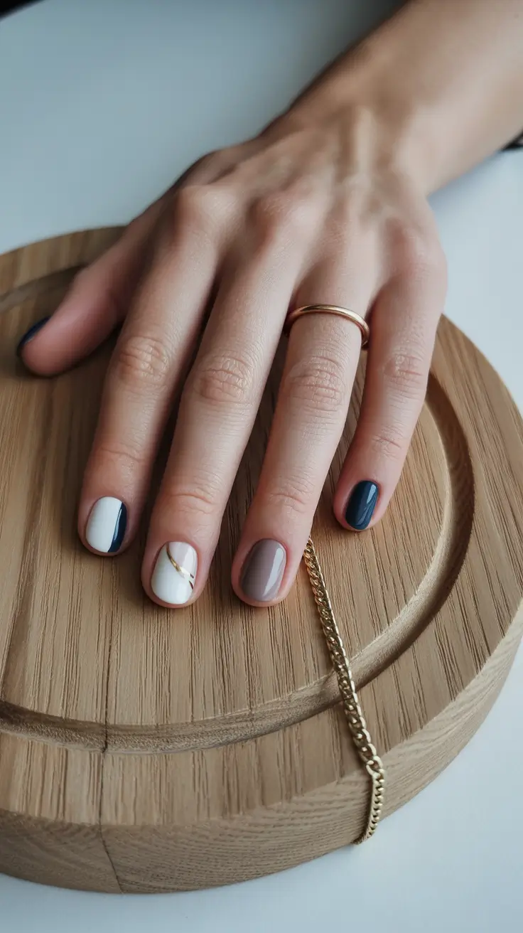 Round-Shaped Fall Nails 2025 Ideas Modern Color-Block Chic
