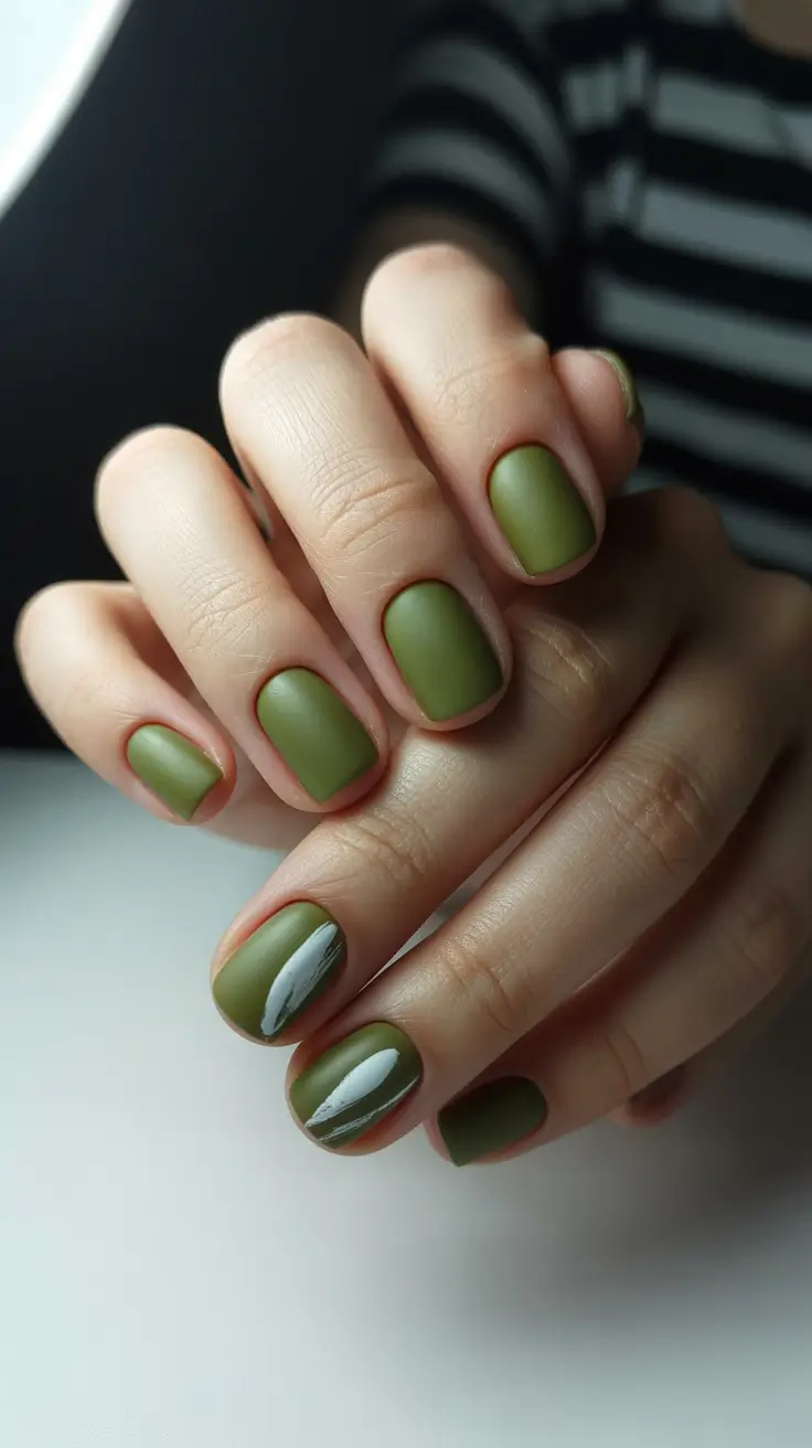 Round-Shaped Fall Nails 2025 Ideas Earthy Sage Calm