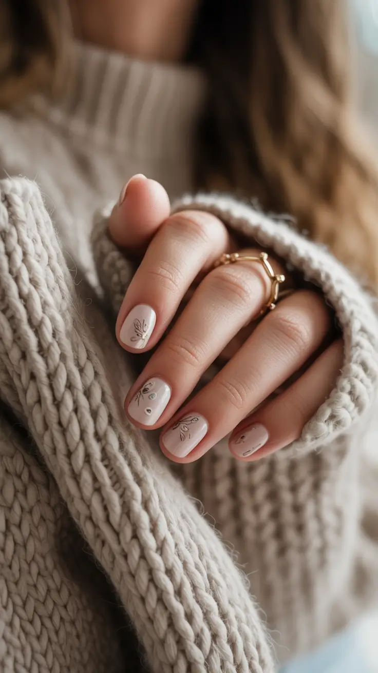 Round-Shaped Fall Nails 2025 Ideas Delicate Botanical Neutrals
