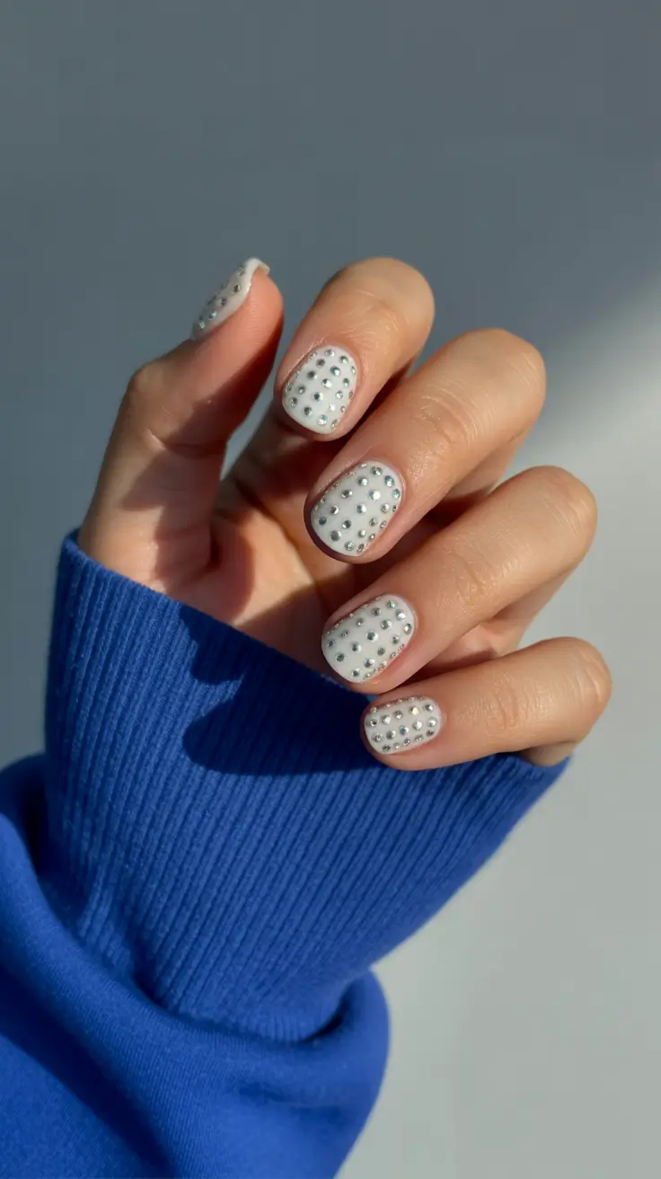 Round-Shaped Fall Nails 2025 Ideas Studded Statement in Silver